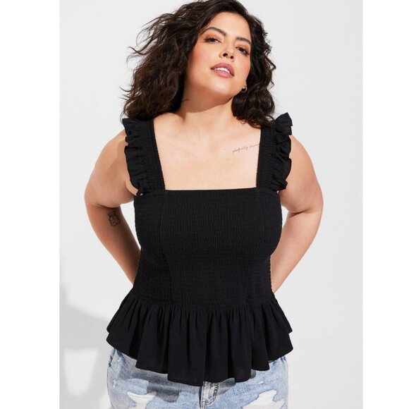 Torrid Smocked Crinkle Peplum Tank Top In Black Size 5X - Picture 1 of 8